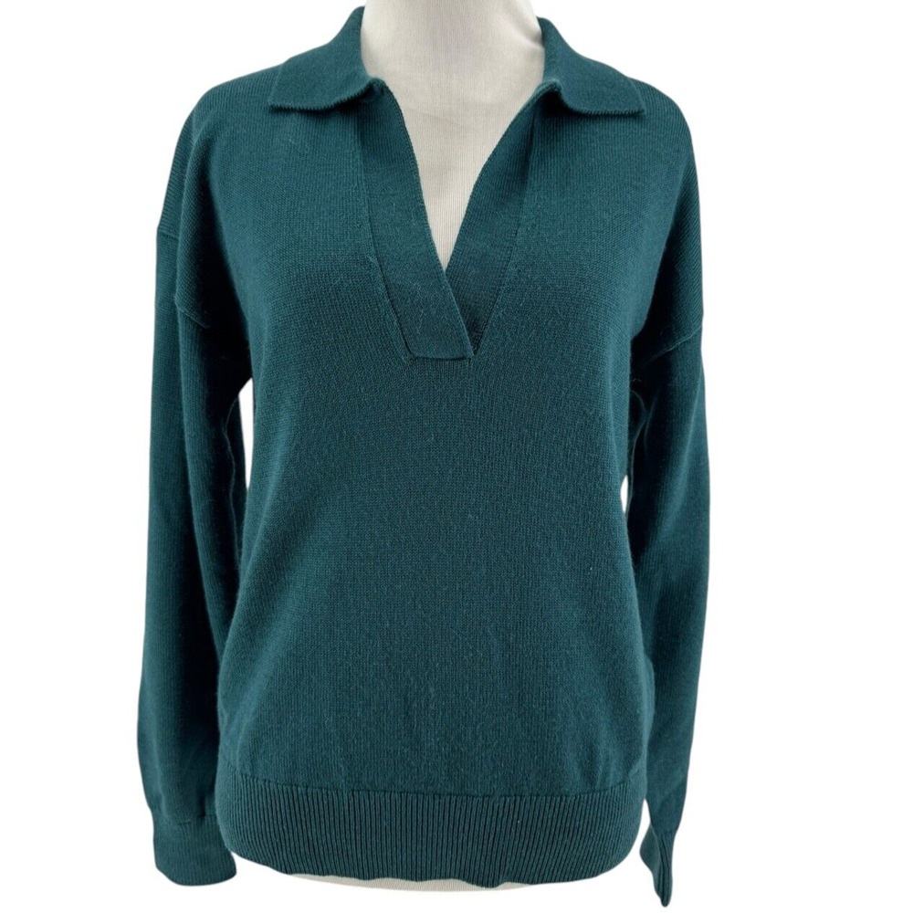 Wilfred Women's Teal Clara Merino Wool Long Sleeve Polo Sweater Size XXS